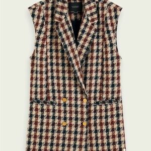 Scotch & Soda Multicolored Plaid/Checkered Vest in Brown, Rust, and Cream